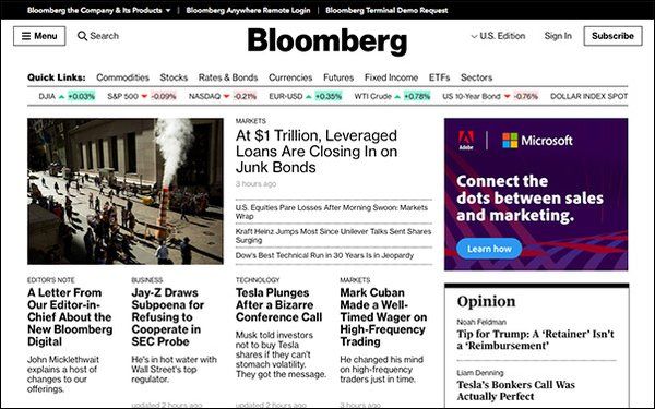 Bloomberg Ra Mắt Dịch Vụ Đăng Ký, Công Bố Thiết Kế Lại Trang Web Ngày 05/04/2018