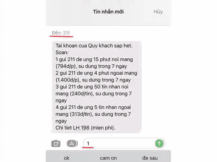 Cú pháp ứng phút gọi Viettel thông qua tổng đài 211