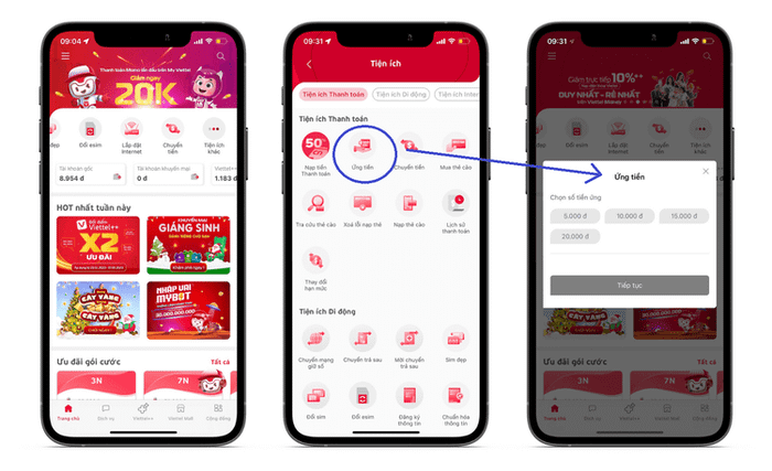 Ứng tiền Viettel qua My Viettel