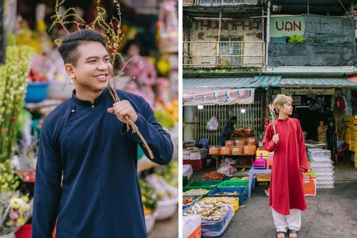 Tạo dáng chụp ảnh áo dài Tết cho nam giới ấn tượng
