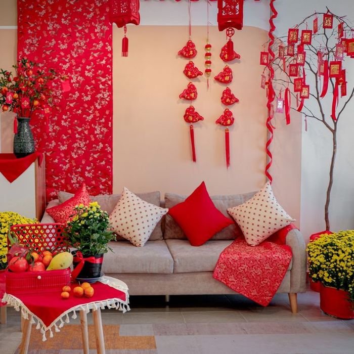 Trang trí phòng khách, ngôi nhà đón Tết