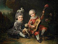 Hai đứa trẻ của Marquis de Béthune cùng một chú chó Pug, năm 1761