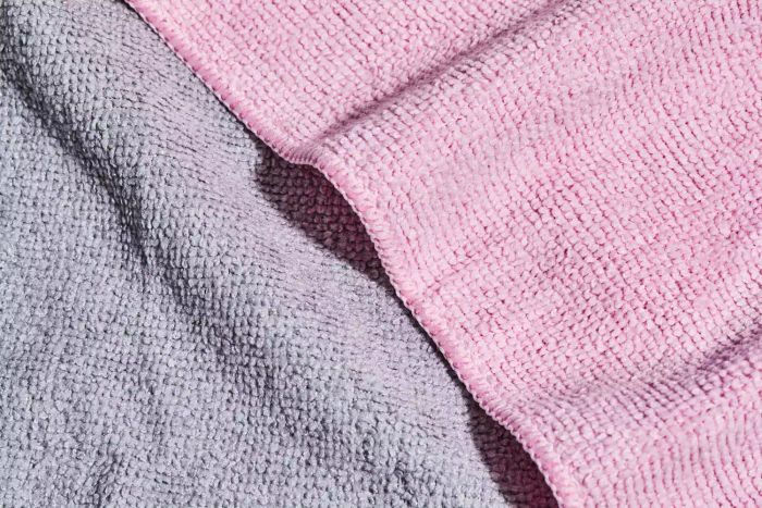 A close-up view of the Amazon Basics Microfiber Cleaning Cloths.