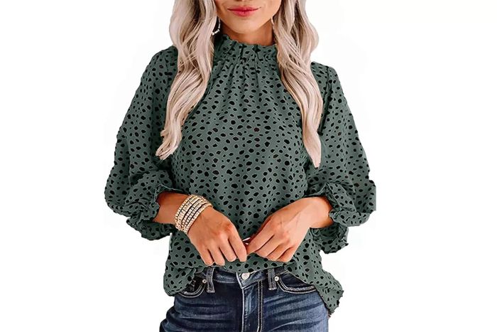 Avanova Women's 3/4 Sleeve Business Blouse with Ruffle Mock Neck