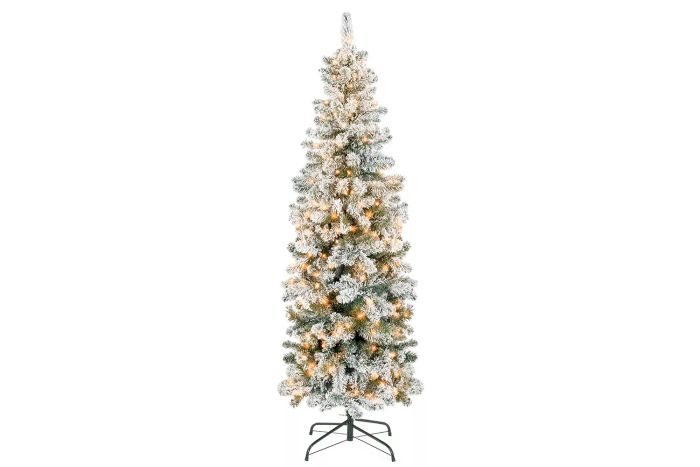 Walmart's Best Choice Products 6ft Pre-Lit Artificial Snow Flocked Pencil Christmas Tree