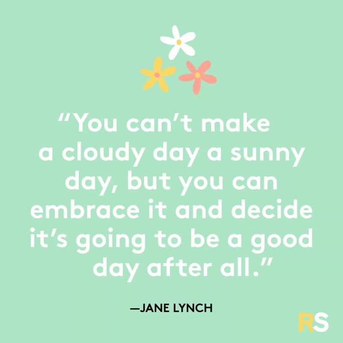 You can’t make a cloudy day a sunny day, but you can embrace it and decide it’s going to be a good day after all