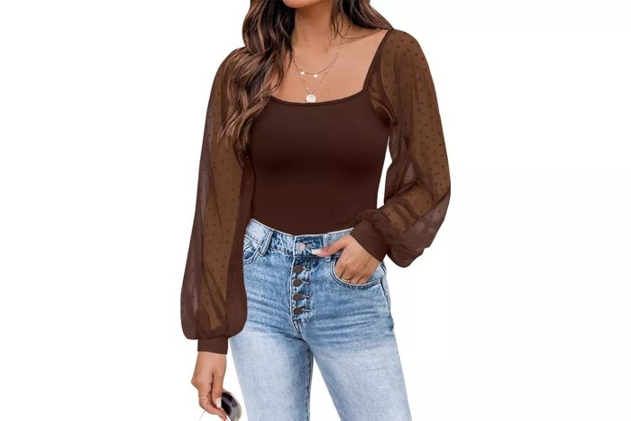 DOROSE Women's Mesh Long-Sleeve Casual Tops and Blouses