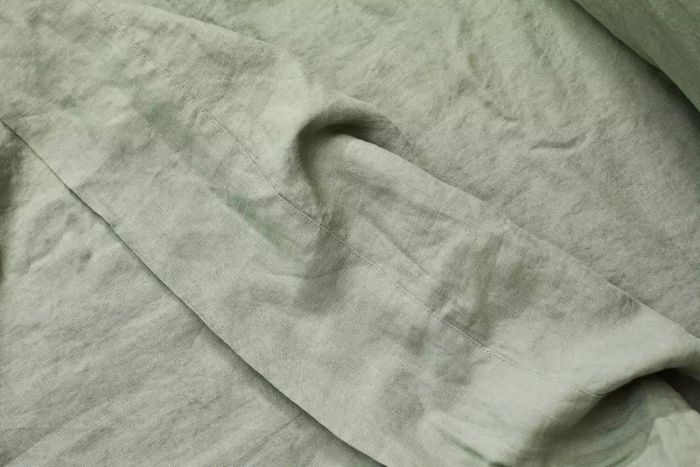 Close-up shot of the Casaluna 100% Washed Hemp Solid Sheet Set details.