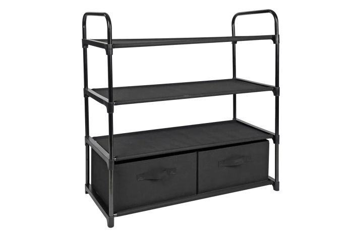 Walmart Mainstays 4-Shelf Closet Organizer with 2 Fabric Bins, Black