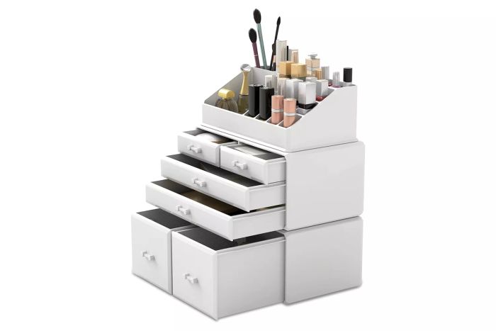 Amazon READAEER Cosmetic Organizer with 3 Pieces and 6 Drawers (White) for Makeup and Cosmetic Storage