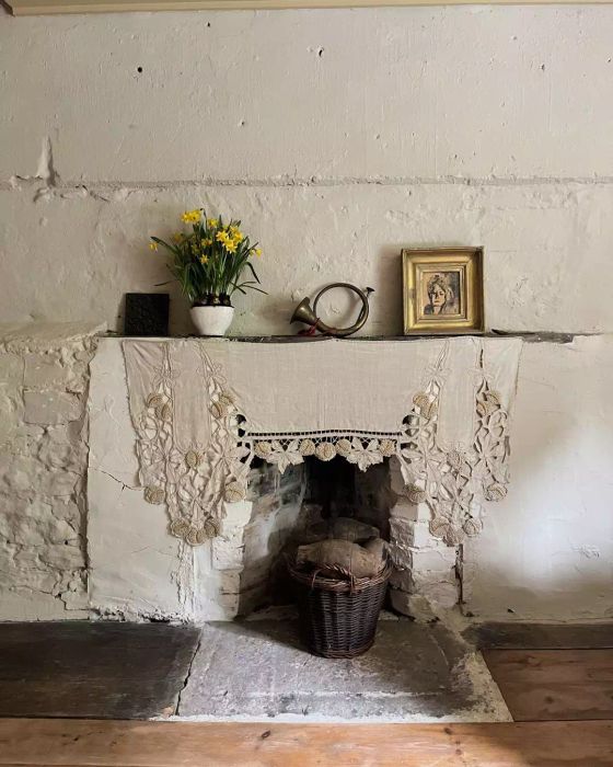 antique-inspired fireplace mantel