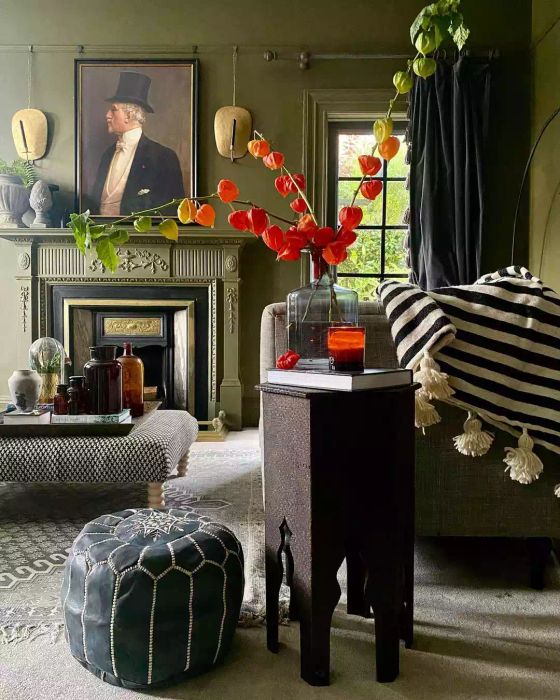 antique-style art above the mantel