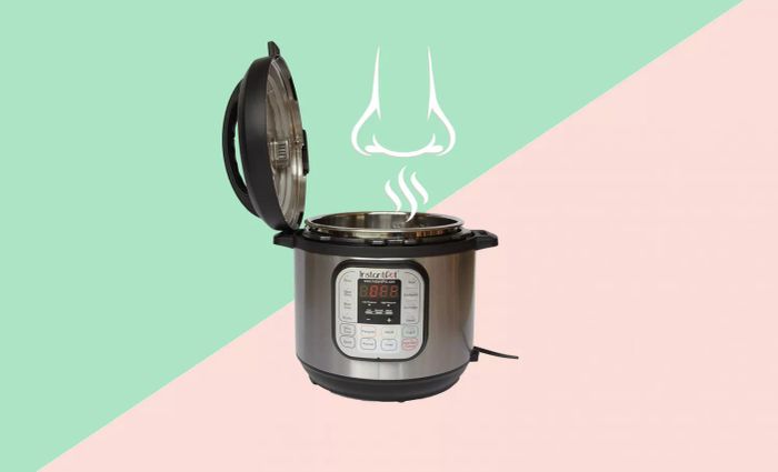 Instant Pot with Lid Open and a Nose Illustration Above It
