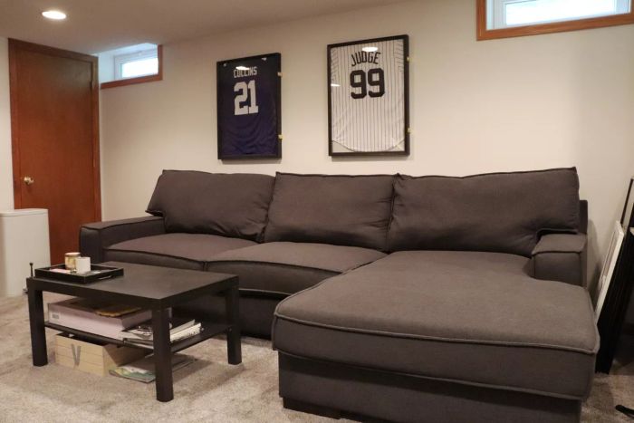 An Ashley Furniture sofa placed in a living room