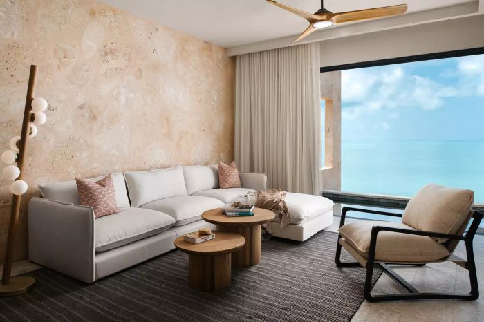 A cozy living room in a villa at The Strand, Turks and Caicos