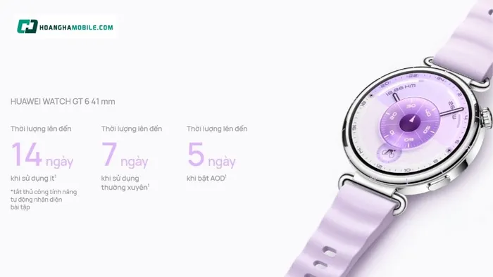 HUAWEI Watch GT 6 41mm có thời lượng pin ấn tượng lên đến 14 ngày, hỗ trợ sạc không dây tiện lợi