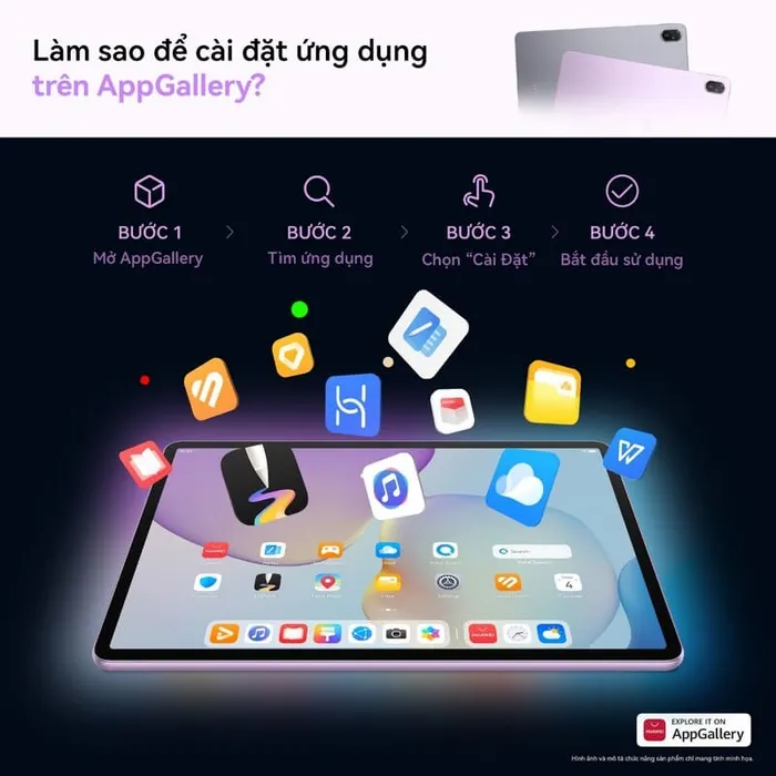 Người dùng có thể truy cập hàng ngàn ứng dụng yêu thích thông qua AppGallery trên máy tính bảng HUAWEI MatePad 11.5 PaperMatte
