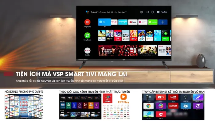 Smart Tivi VSP VUE43GSU01 43 inch 4K – Tính năng tiện ích hỗ trợ người dùng