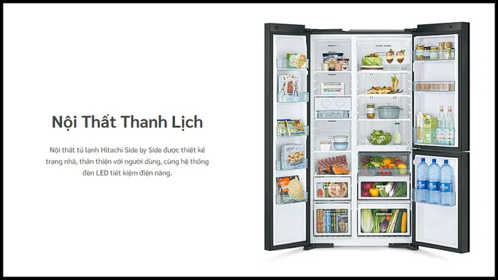 Nội thất bên trong tủ lạnh được thiết kế tỉ mỉ và bố trí các ngăn sang trọng