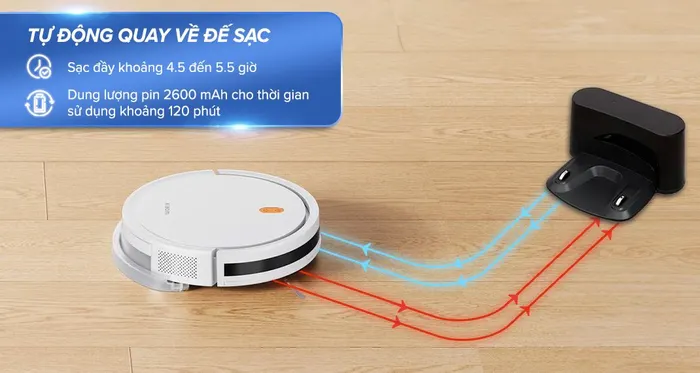 Tự quay về đế sạc - Robot hút bụi lau nhà Xiaomi Vacuum E5 - Trắng