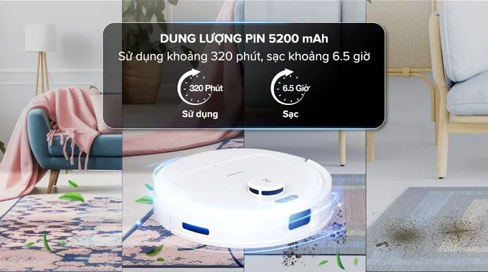 Robot hút bụi lau nhà Ecovacs N30 PRO OMNI - Thời gian sạc và sử dụng