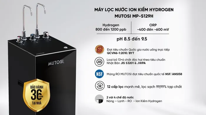 Máy lọc nước RO nóng nguội lạnh Hydrogen ion kiềm Mutosi MP-S128H 10 lõi