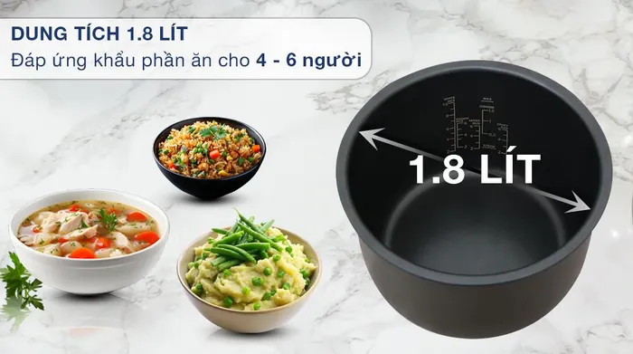 Nồi cơm điện tử Toshiba 1.8 lít RC-18DR4TVN(H) - Dung tích