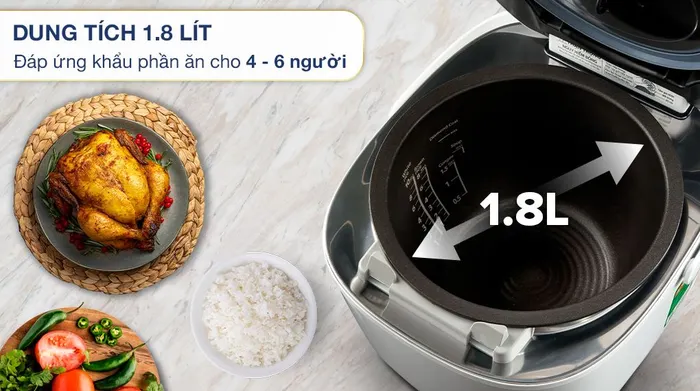 Nồi cơm áp suất cao tần Toshiba 1.8 lít RC-18VXWVN(W) - Dung tích