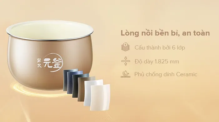 Lòng nồi bền bỉ - Nồi cơm điện tử Bear 1.5 lít RC-4H40A