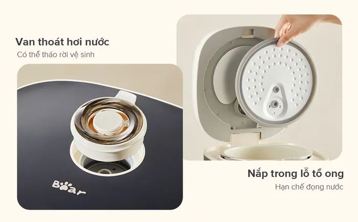 Nắp và van có thể tháo rời - Nồi cơm điện tử Bear 1.5 lít RC-4H40A
