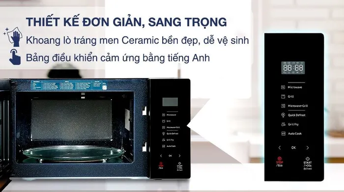 Bảng điều khiển cảm ứng Glass Touch - Lò vi sóng có nướng Samsung MG23T5018CK/SV 23 Lít
