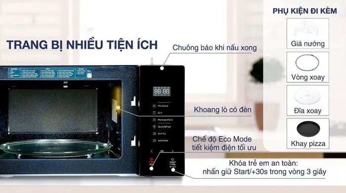 Trang bị nhiều tiện ích - Lò vi sóng có nướng Samsung MG23T5018CK/SV 23 Lít