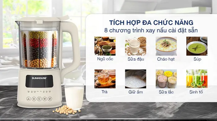 8 chương trình xay nấu - Máy làm sữa hạt đa năng Sunhouse SHD5261