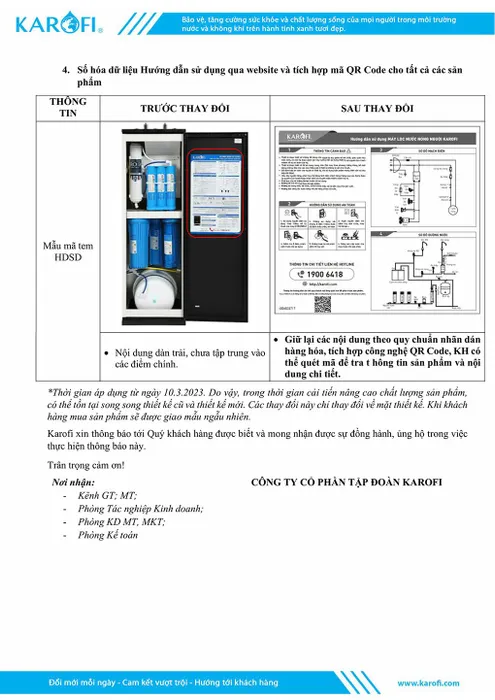 Máy lọc nước RO nóng nguội lạnh Karofi KAD-D66 11 lõi - Công văn cải tiến thiết kế