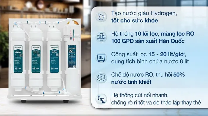 Máy lọc nước RO Sunhouse SHA8201KV 10 lõi - Tổng quan