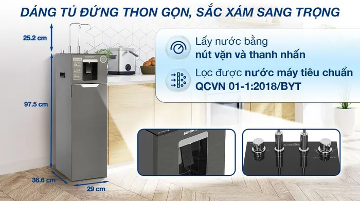 Máy lọc nước RO nóng nguội lạnh Hydrogen Sunhouse UltraX SHA76658SH 11 lõi - Thiết kế