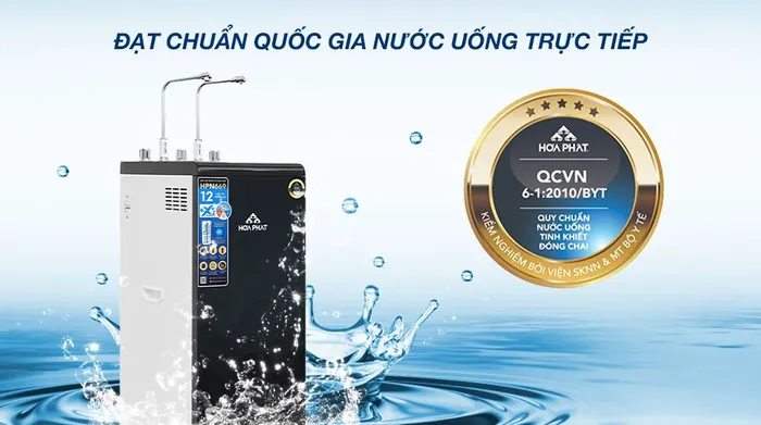 Máy lọc nước RO nóng nguội lạnh Hòa Phát HPN669 12 lõi - Chứng nhận nước