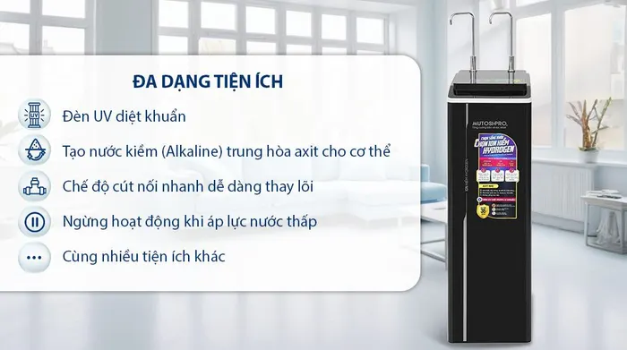 Máy lọc nước điện giải Hydrogen ion kiềm nóng nguội lạnh Mutosi MP-P89K 9 lõi 3 tấm điện cực - Tiện ích