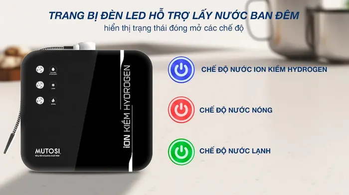 Máy chuyển đổi nước RO tạo nước nóng lạnh Ion kiềm Hydrogen Mutosi MD-199H 1 lõi - Đèn lấy nước