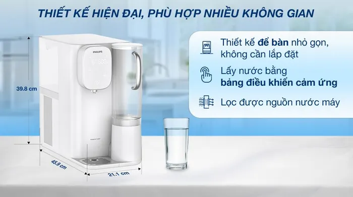 Máy lọc nước RO nóng nguội lạnh Philips ADD6912WH/74 2 lõi - Thiết kế
