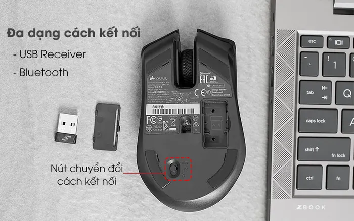 Chuột Bluetooth Gaming Corsair Harpoon RGB Đen - Kết nối
