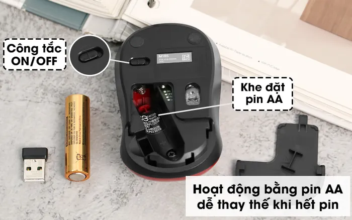 Chuột không dây Logitech M185 - Hoạt động với 1 cục pin AA