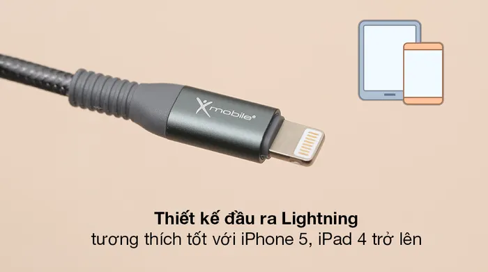 Cáp Lightning Xmobile LJET-L11 Xám - Đầu ra Lightning