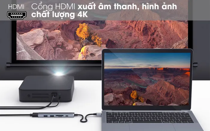 HDMI truy xuất dữ liệu chất lượng cao - Adapter chuyển đổi USB C 6 in 1 HyperDrive HD22E Xám
