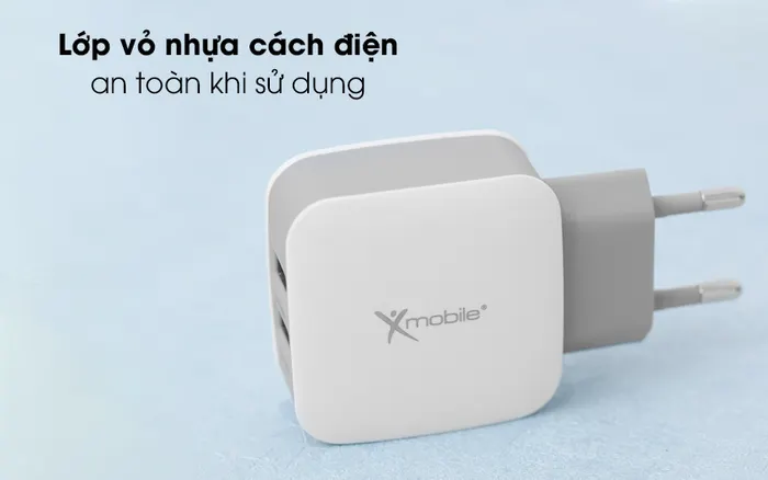 Adapter sạc 2.4A Dual Xmobile DS702 trắng an toàn khi sử dụng