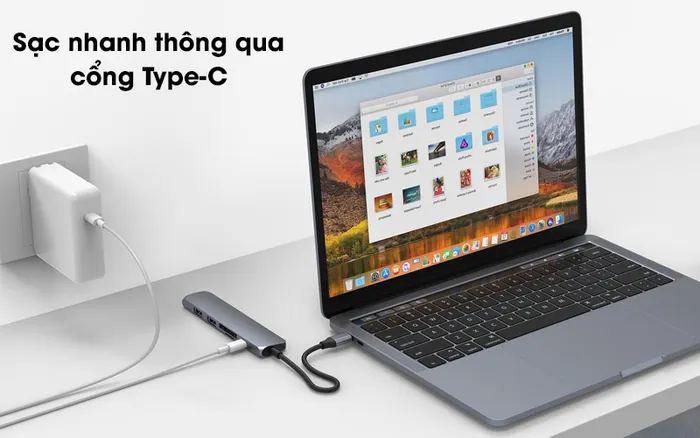 Adapter chuyển đổi Type C 6 in 1 HyperDrive HD22E Xám - Cổng Type C