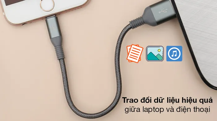 Cáp Lightning Xmobile LJET-L11 Xám - Truyền tải hình ảnh, video, tập tin dễ dàng giữa 2 thiết bị