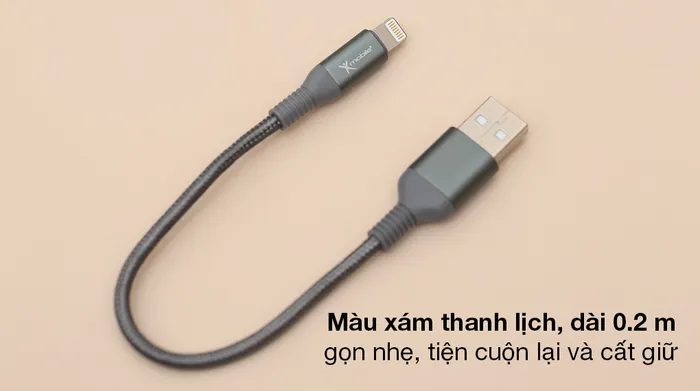 Cáp Lightning Xmobile LJET-L11 Xám - Dây cáp bền chắc, dài 0.2 m