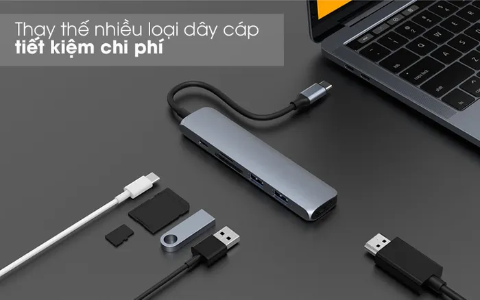 Tiện lợi, tiết kiệm - Adapter chuyển đổi USB C 6 in 1 HyperDrive HD22E Xám