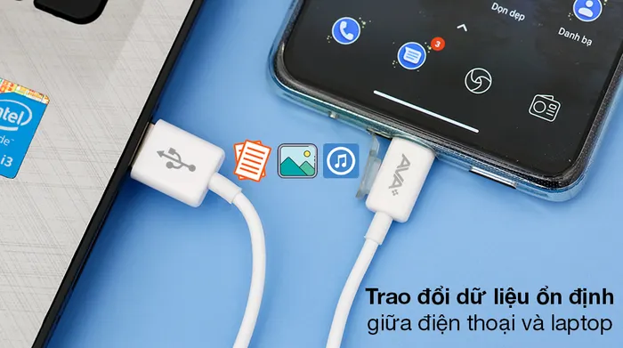 Cáp Type C AVA+ TC1000N - Dữ liệu được trao đổi mượt mà giữa điện thoại với laptop, PC